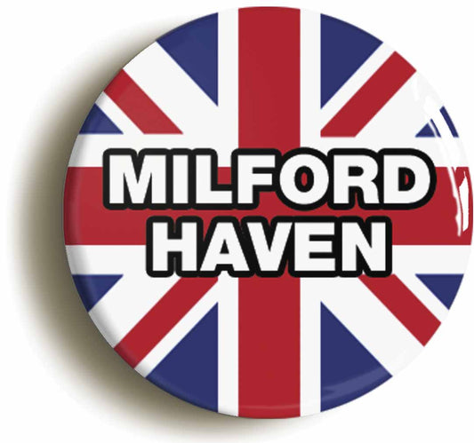 A picture of the front of the product, titled Milford Haven Union Jack Circular 50mm Fridge Magnet