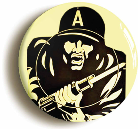 A picture of the front of the product, titled Military Target Button Pin Badge