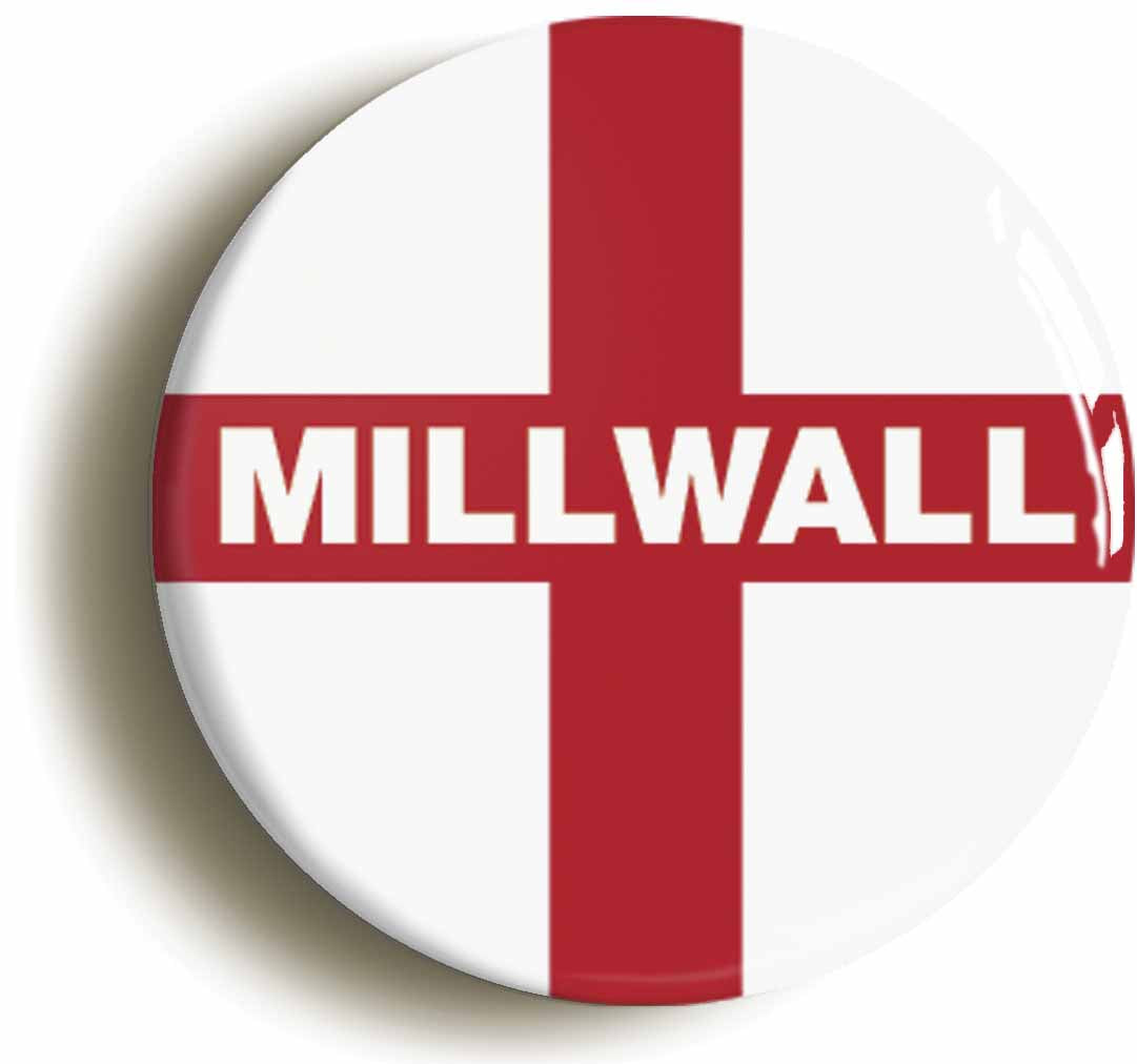 A picture of the front of the product, titled Millwall England Flag Button Pin Badge