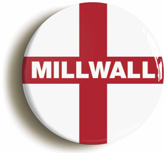 A picture of the front of the product, titled Millwall England Flag Button Pin Badge