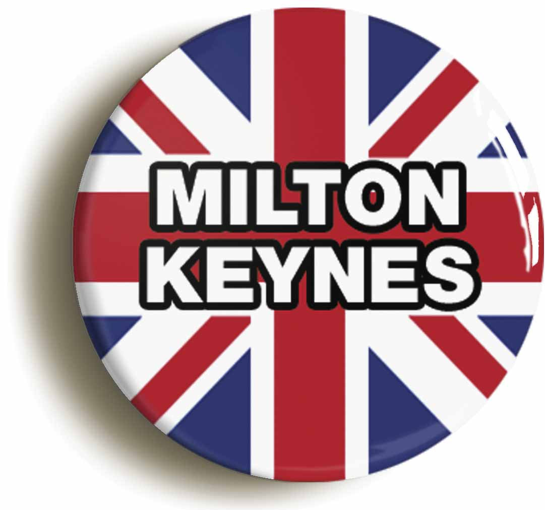 A picture of the front of the product, titled Milton Keynes Union Jack Circular 50mm Fridge Magnet