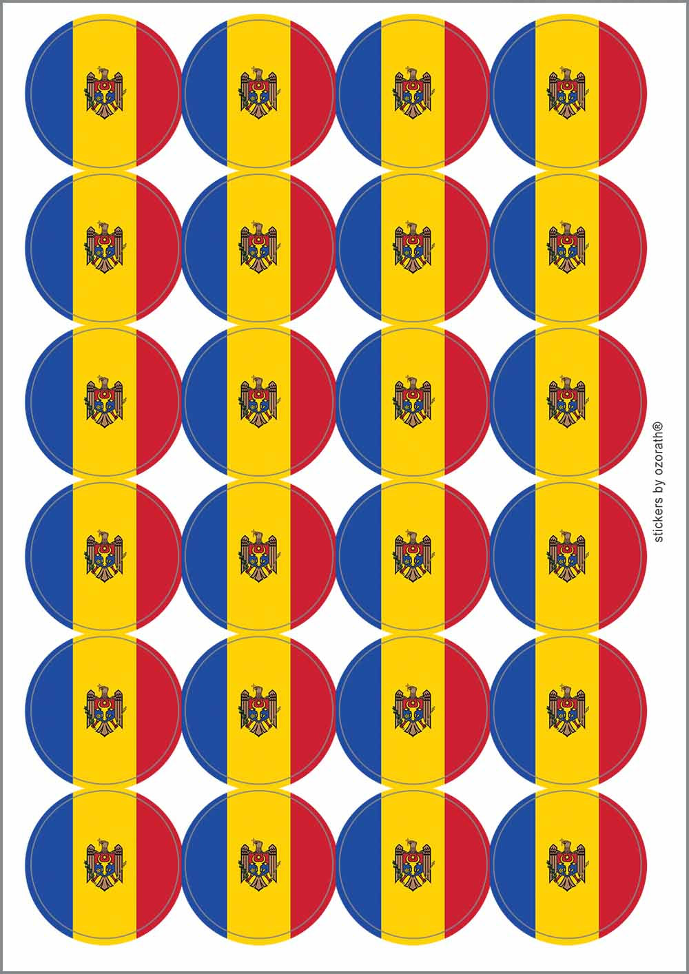 A picture of an A4 sheet of matte paper stickers