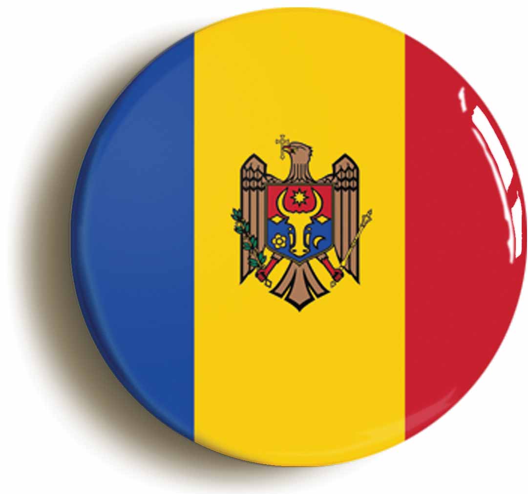 A picture of the front of the product, titled Moldova Moldovan National Flag Circular 50mm Fridge Magnet