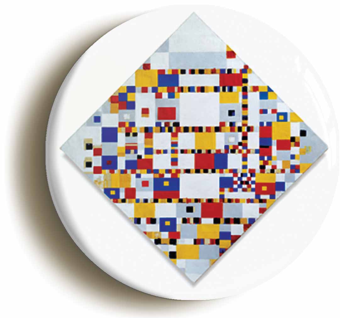 A picture of the front of the product, titled Piet Mondrian Victory De Stijl Cubism Neoplasticism Button Pin Badge