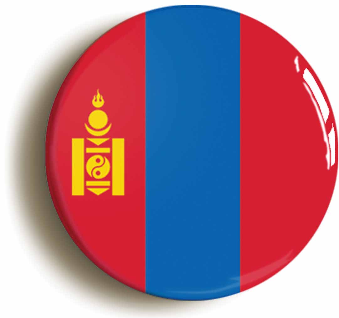 A picture of the front of the product, titled Mongolia Mongolian National Flag Button Pin Badge
