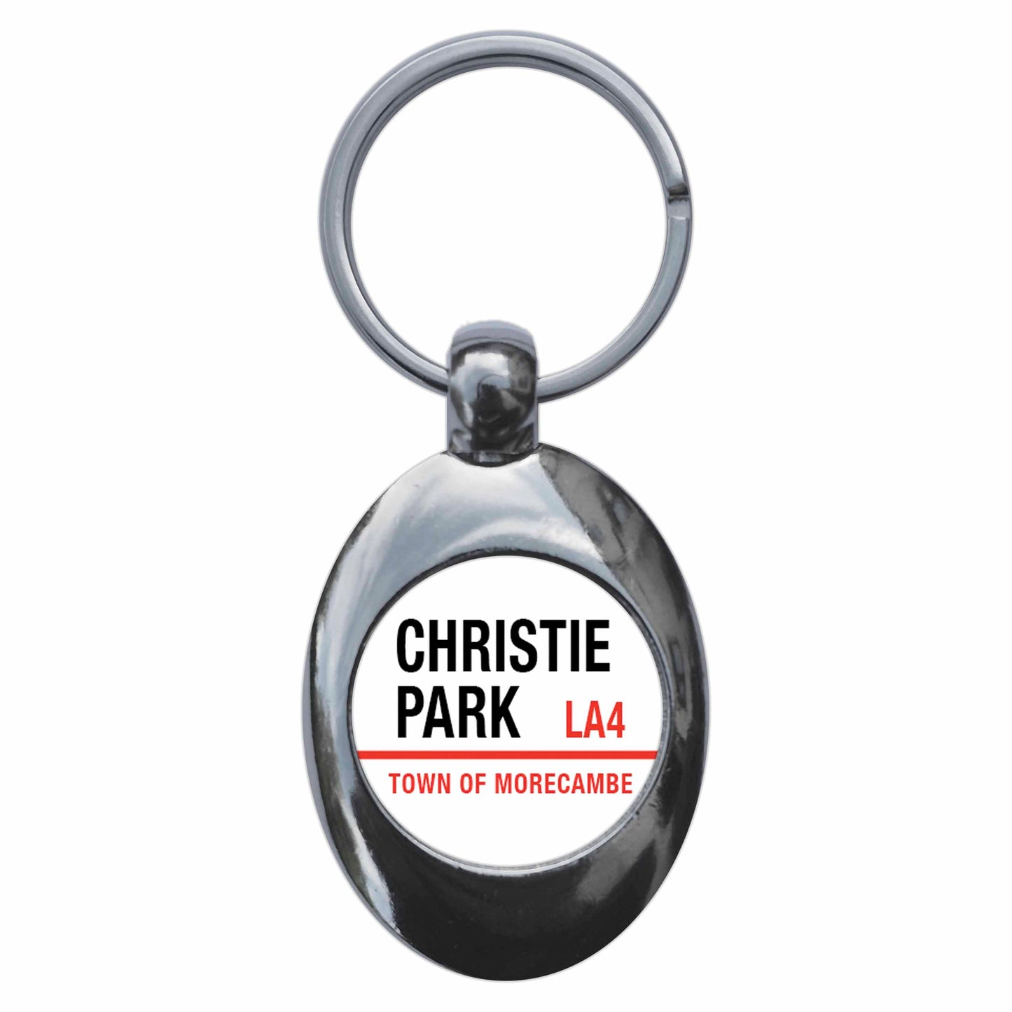 Christie Park LA4 Morecambe Road Sign Metal Keyring With Trolley Coin