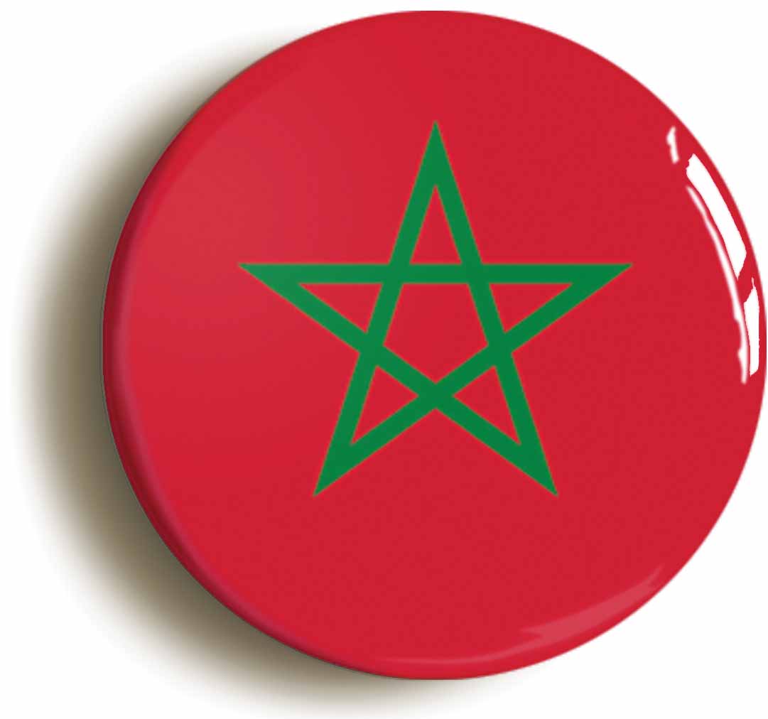 A picture of the front of the product, titled Morocco Moroccan National Flag Button Pin Badge