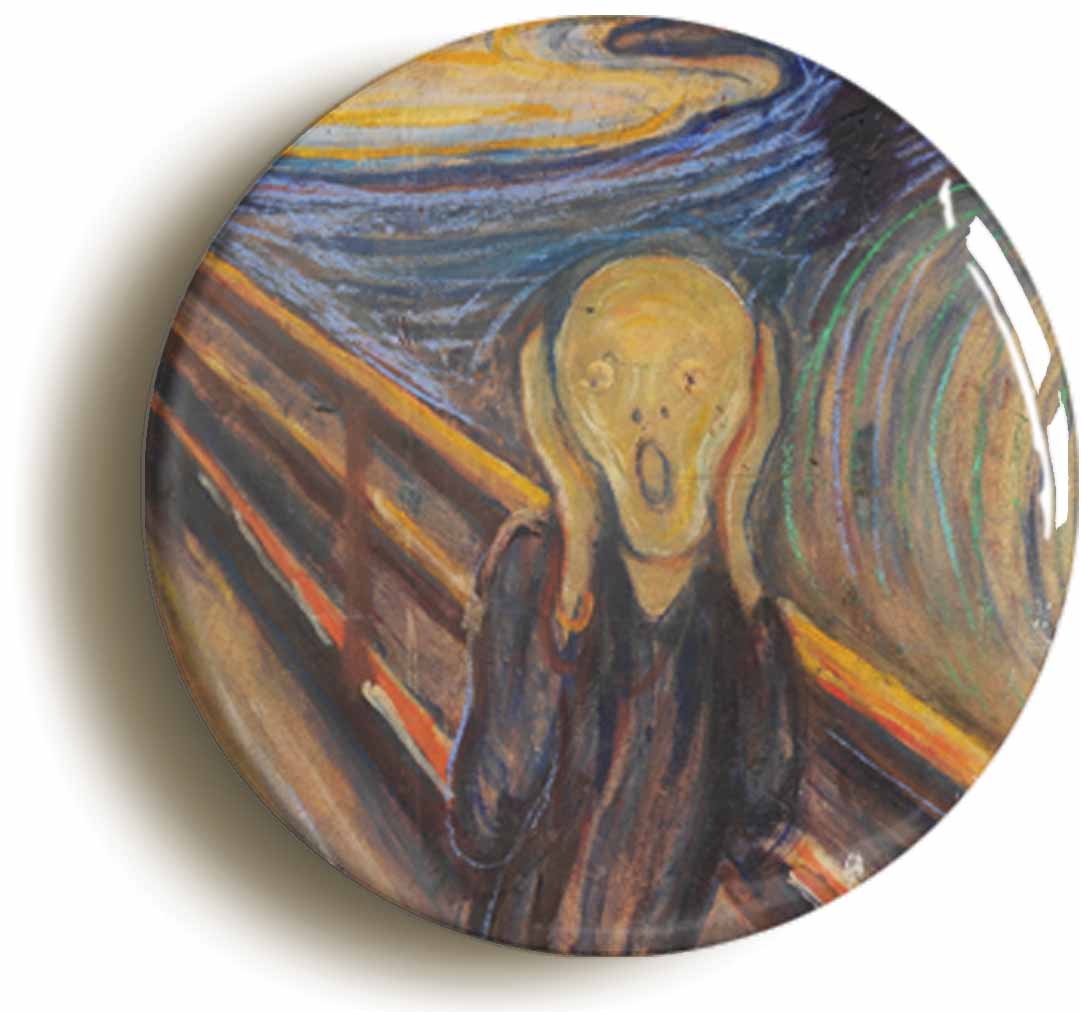 A picture of the front of the product, titled Edvard Munch The Scream Button Pin Badge