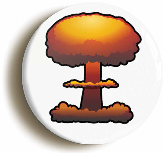 A picture of the front of the product, titled Nuclear Bomb Mushroom Cloud Eighties Cold War Button Pin Badge