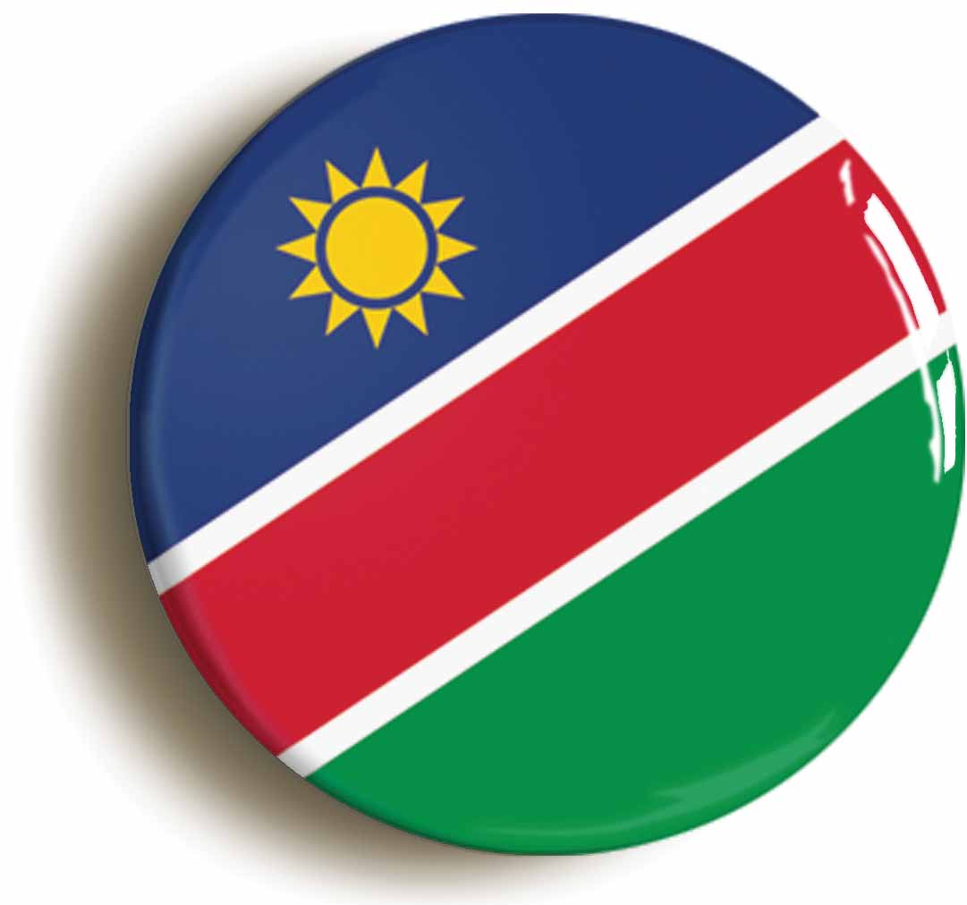 A picture of the front of the product, titled Namibia Namibian National Flag Circular 50mm Fridge Magnet