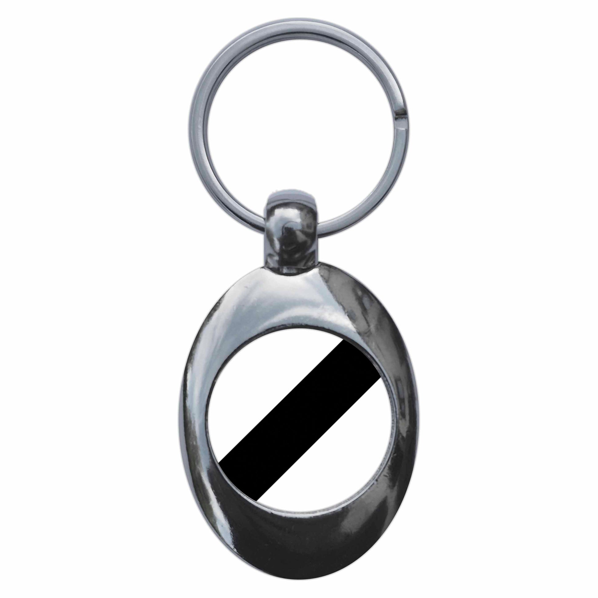 A picture of the front of the product, titled National Speed Limit Road Sign Metal Keyring With Trolley Coin