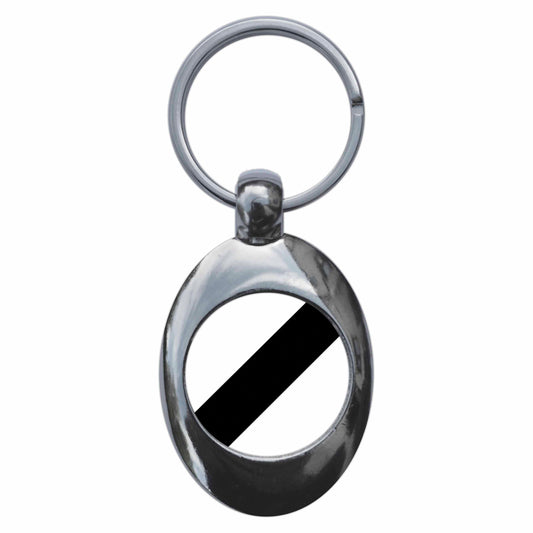 A picture of the front of the product, titled National Speed Limit Road Sign Metal Keyring With Trolley Coin