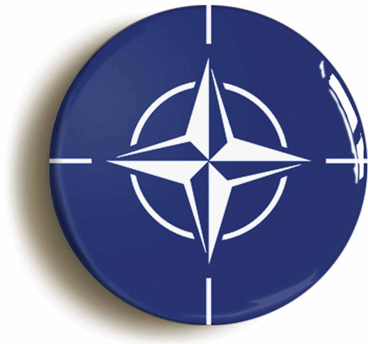 A picture of the front of the product, titled Nato Flag Circular 50mm Fridge Magnet