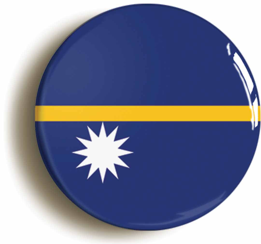 A picture of the front of the product, titled Nauru Nauruan National Flag Button Pin Badge