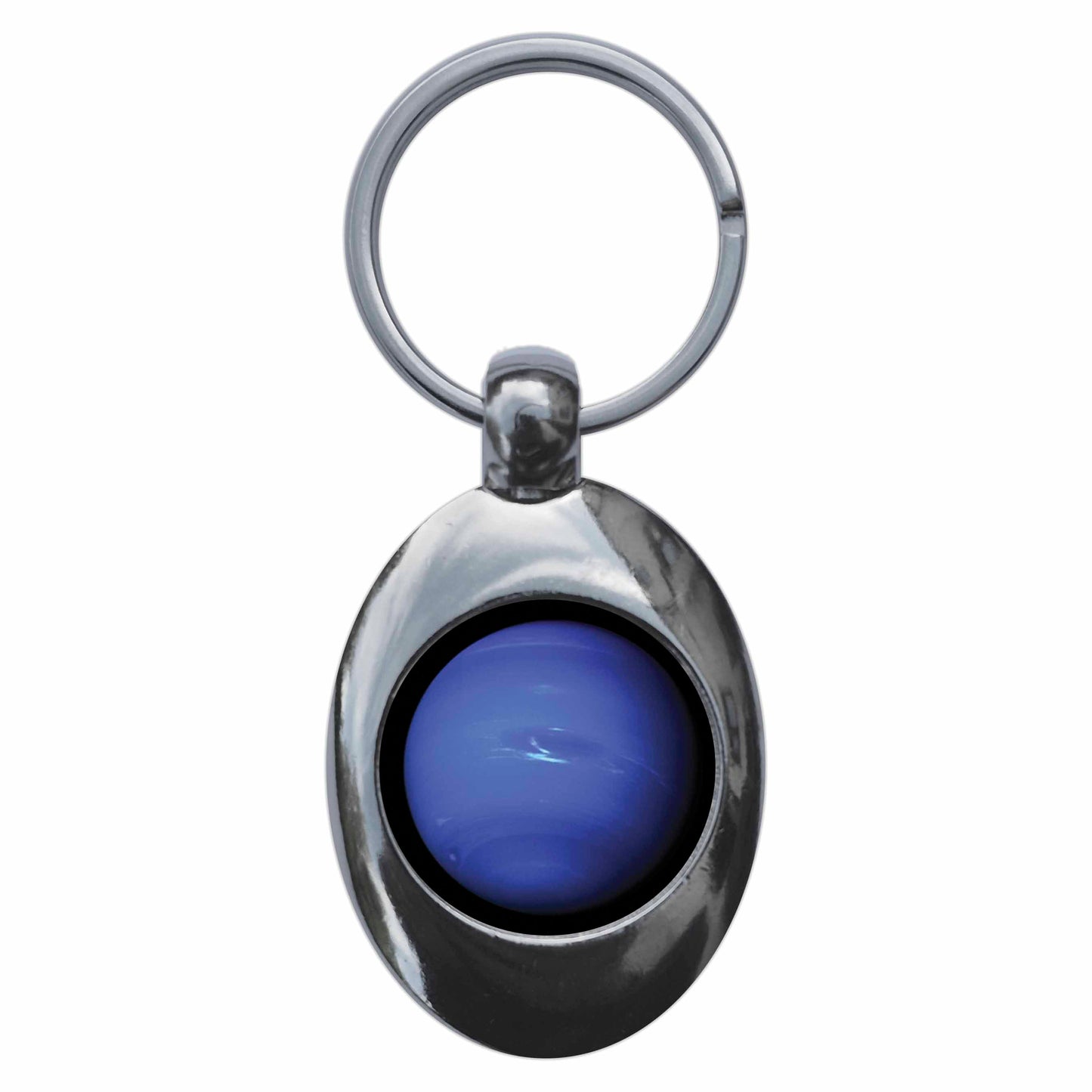 A picture of the front of the product, titled Planet Neptune Metal Keyring With Trolley Coin