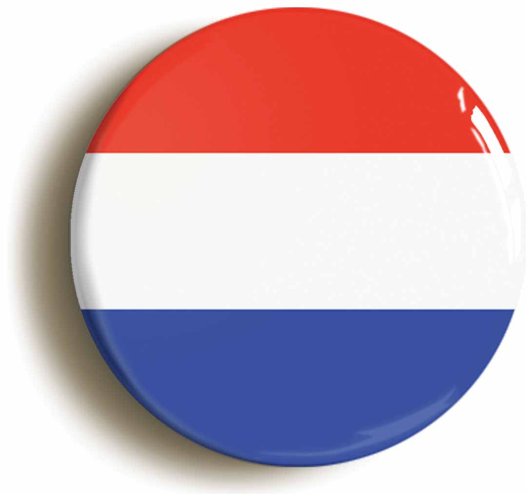 A picture of the front of the product, titled Netherlands Dutch Holland National Flag Button Pin Badge