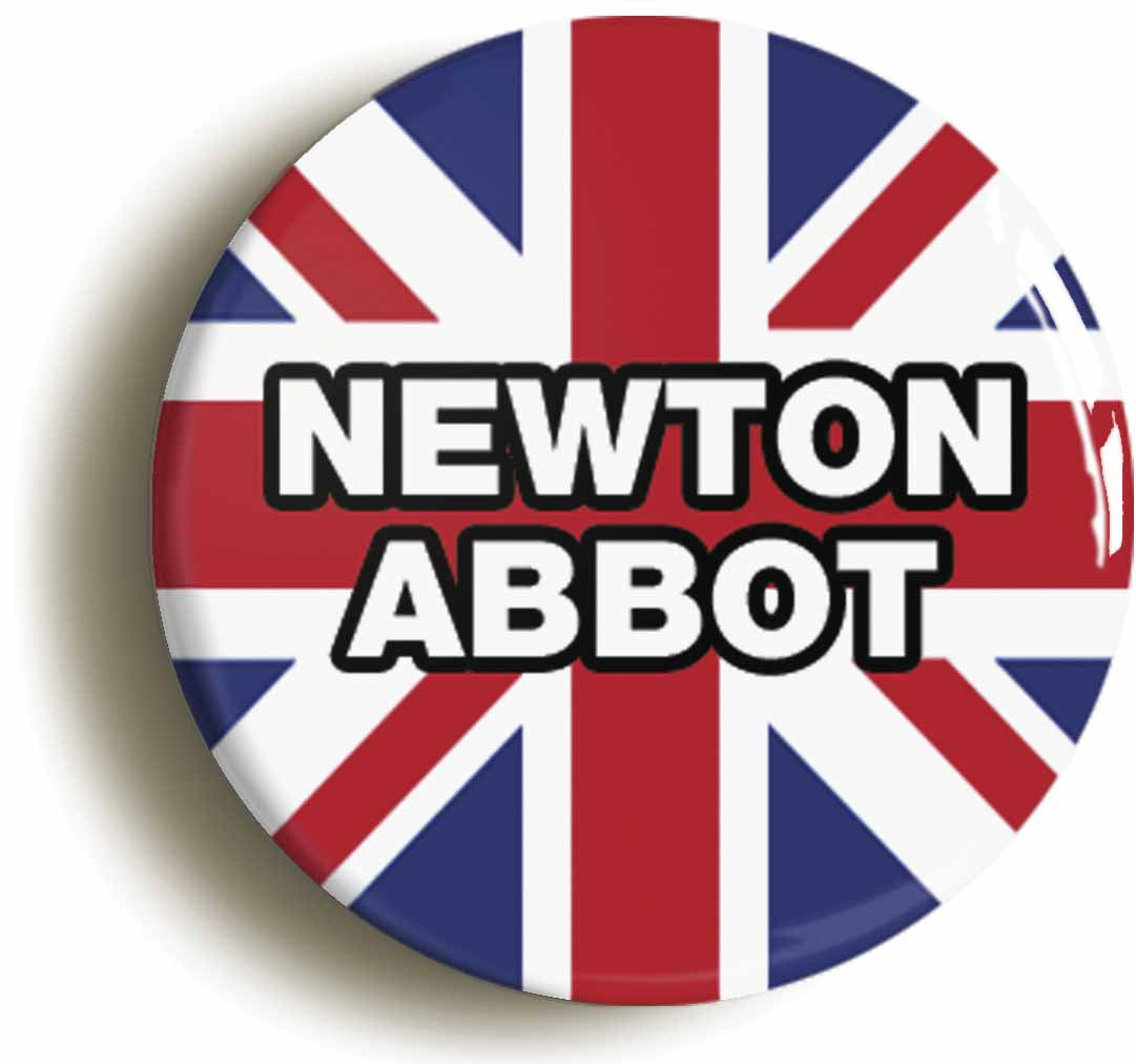 A picture of the front of the product, titled Newton Abbot Union Jack Button Pin Badge