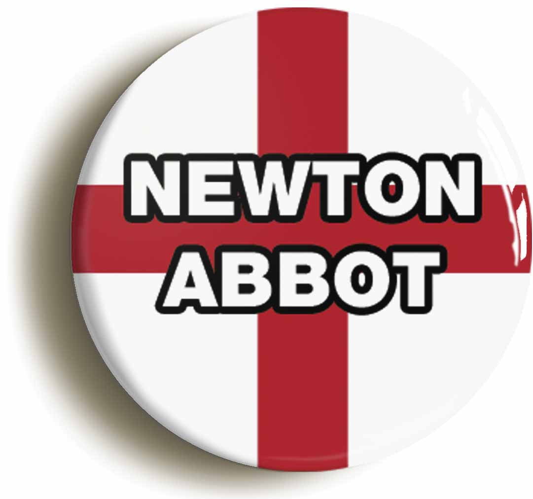 A picture of the front of the product, titled Newton Abbot England Flag Circular 50mm Fridge Magnet