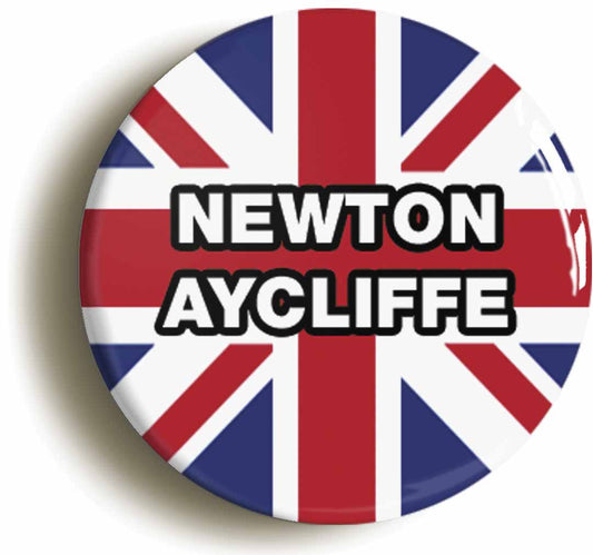 A picture of the front of the product, titled Newton Aycliffe Union Jack Circular 50mm Fridge Magnet
