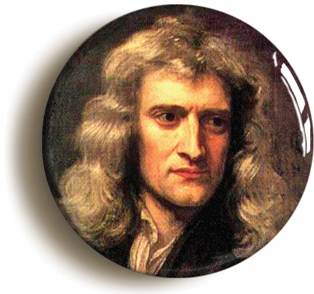 A picture of the front of the product, titled Scientist Isaac Newton Circular 50mm Fridge Magnet