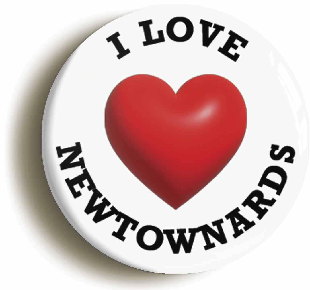 A picture of the front of the product, titled I Heart Love Newtownards Location Circular 50mm Fridge Magnet
