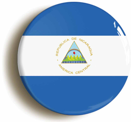 A picture of the front of the product, titled Nicaragua Nicaraguan National Flag Circular 50mm Fridge Magnet