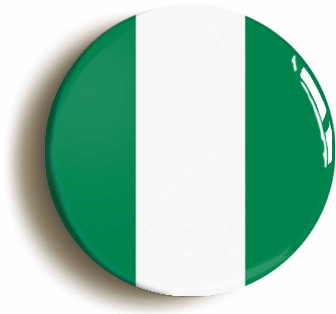 A picture of the front of the product, titled Nigeria Nigerian National Flag Circular 50mm Fridge Magnet