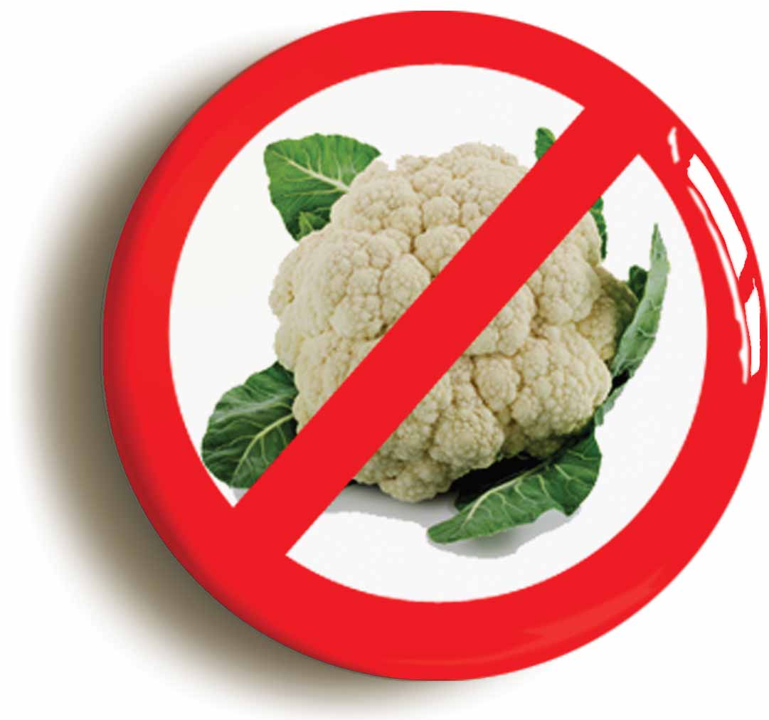 A picture of the front of the product, titled Anti Cauliflower Funny Button Pin Badge