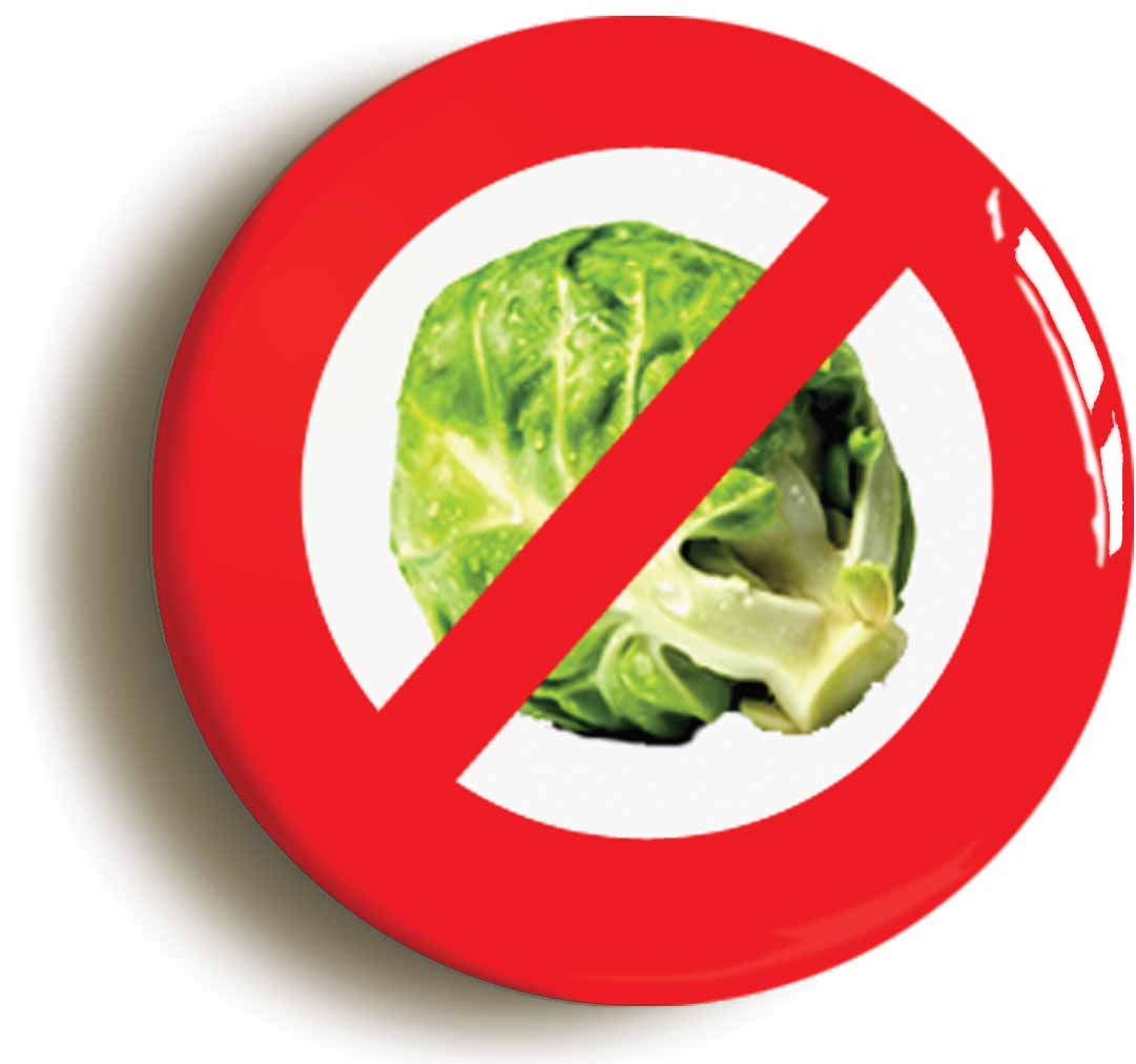 A picture of the front of the product, titled Anti Sprouts Funny Christmas Button Pin Badge