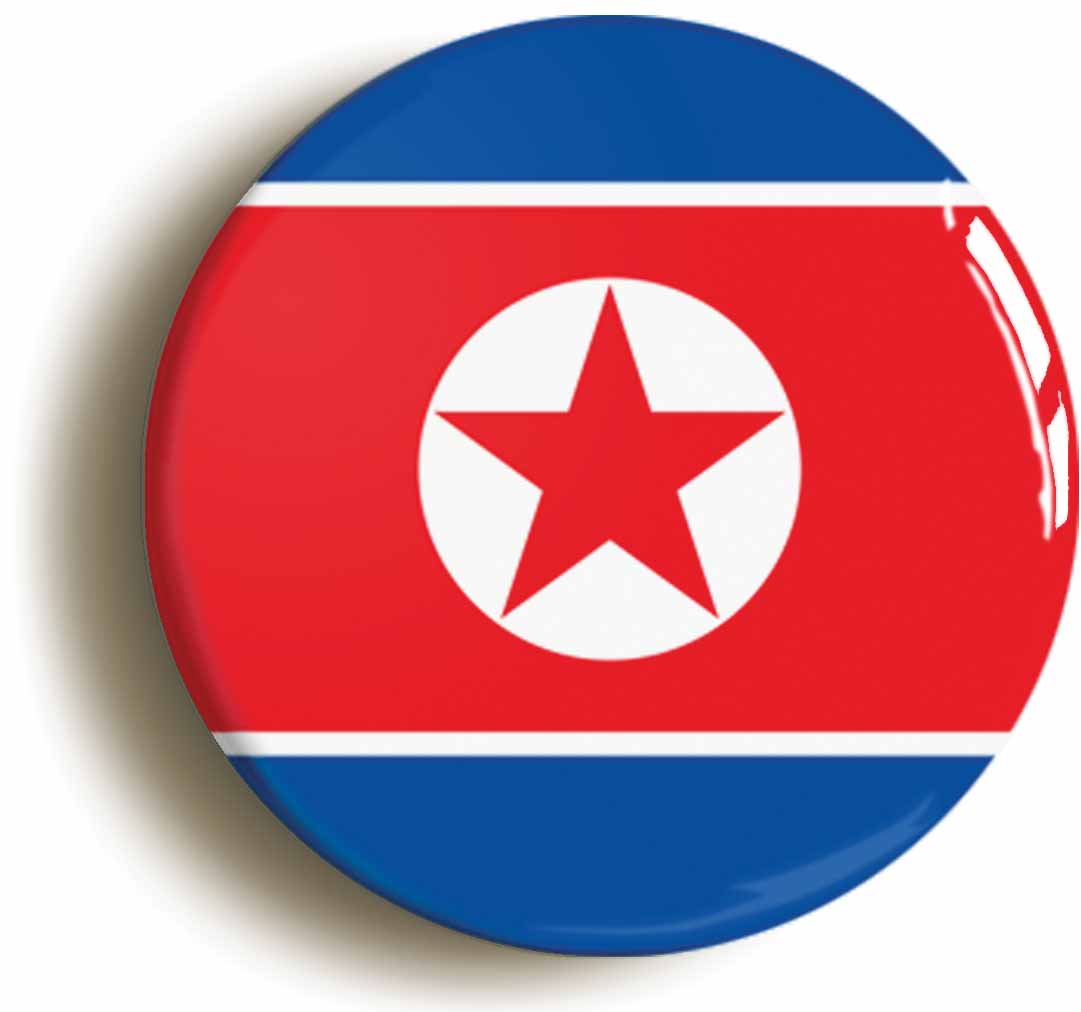 A picture of the front of the product, titled North Korea Communist Korean National Flag Circular 50mm Fridge Magnet