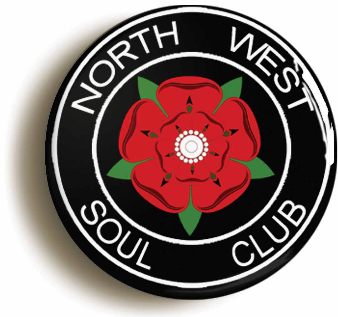 A picture of the front of the product, titled Northern Soul North West Soul Club Circular 50mm Fridge Magnet