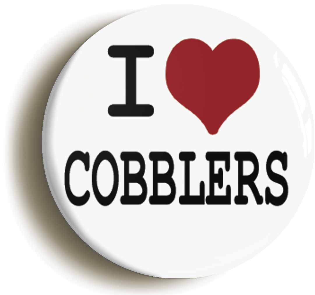 A picture of the front of the product, titled I Heart Love Cobblers Circular 50mm Fridge Magnet