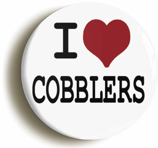 A picture of the front of the product, titled I Heart Love Cobblers Circular 50mm Fridge Magnet