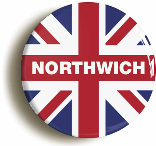 A picture of the front of the product, titled Northwich Union Jack Button Pin Badge