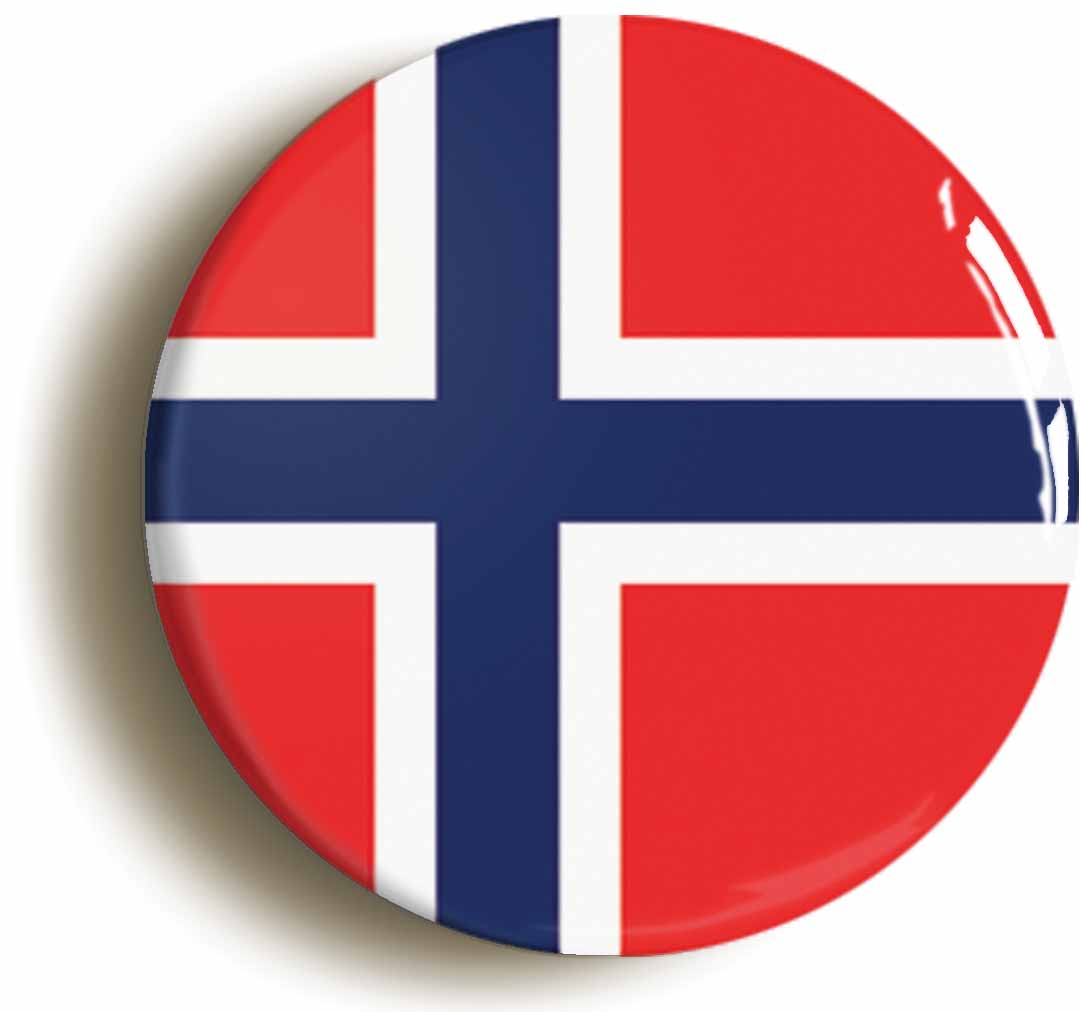 A picture of the front of the product, titled Norway Norwegian National Flag Circular 50mm Fridge Magnet
