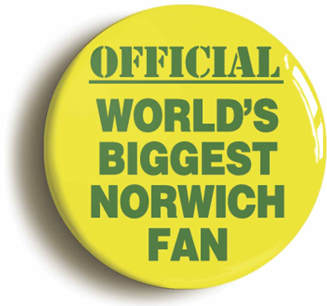 A picture of the front of the product, titled World's Biggest Norwich Fan Button Pin Badge