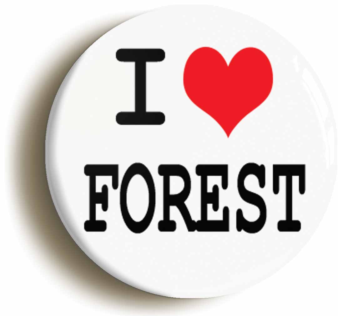A picture of the front of the product, titled I Heart Love Forest Circular 50mm Fridge Magnet