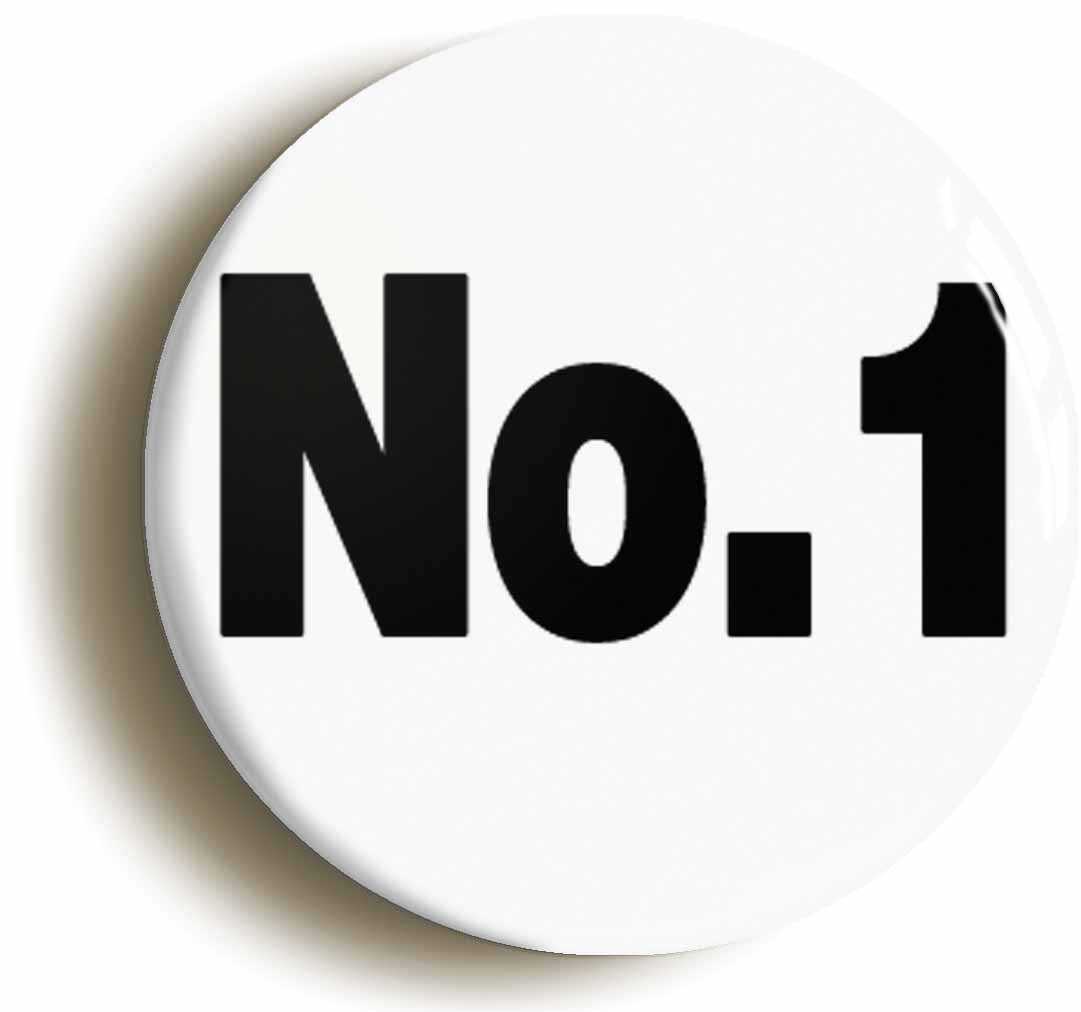 A picture of the front of the product, titled Number One 1 Button Pin Badge
