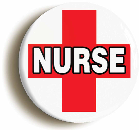 A picture of the front of the product, titled Nurse Red Cross Hospital Fancy Dress Button Pin Badge