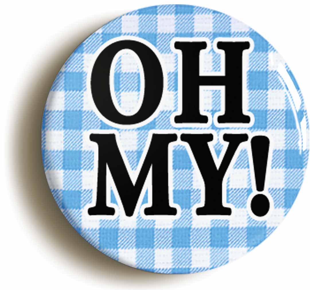 A picture of the front of the product, titled Oh My Wizard Oz Dorothy Circular 50mm Fridge Magnet