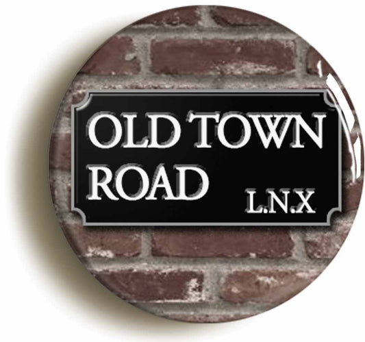 A picture of the front of the product, titled Old Town Road Button Pin Badge