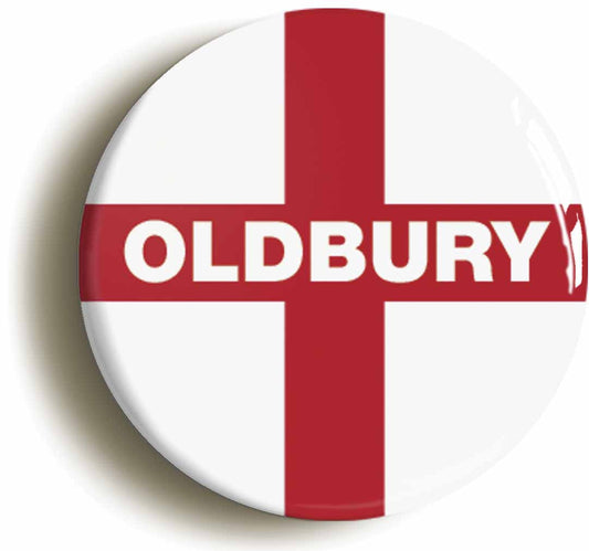 A picture of the front of the product, titled Oldbury England Flag Button Pin Badge