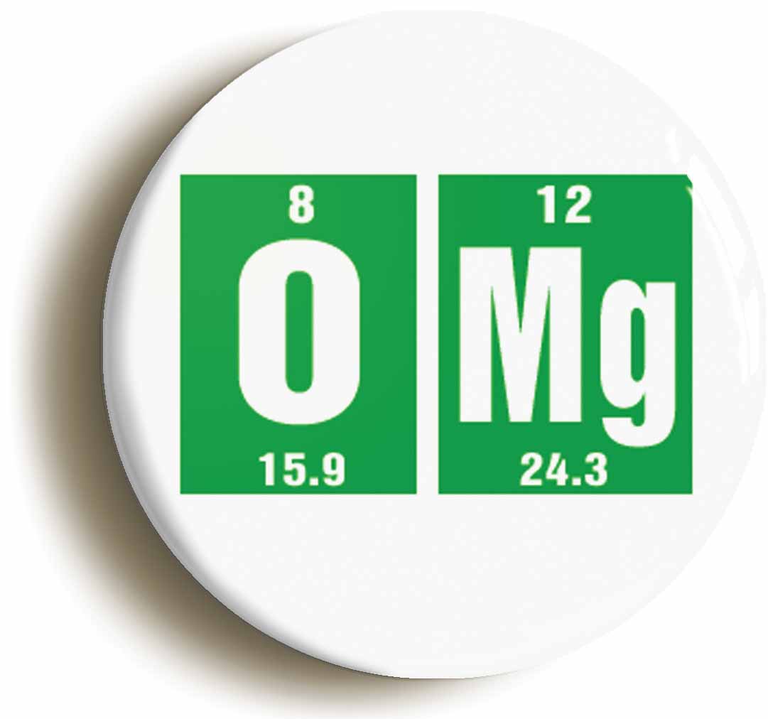 A picture of the front of the product, titled Omg Elements Circular 50mm Fridge Magnet