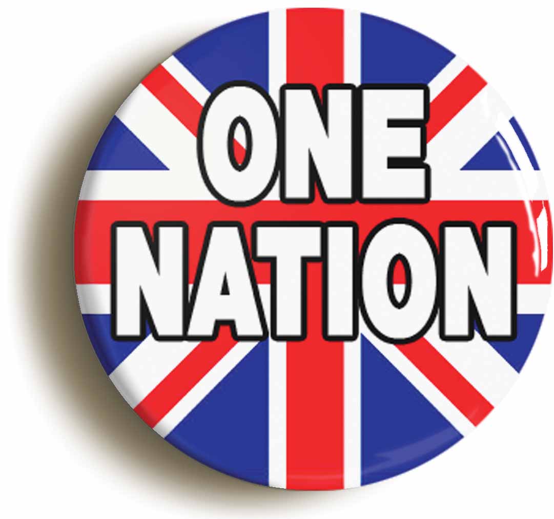 A picture of the front of the product, titled One Nation Tory Conservative Button Pin Badge