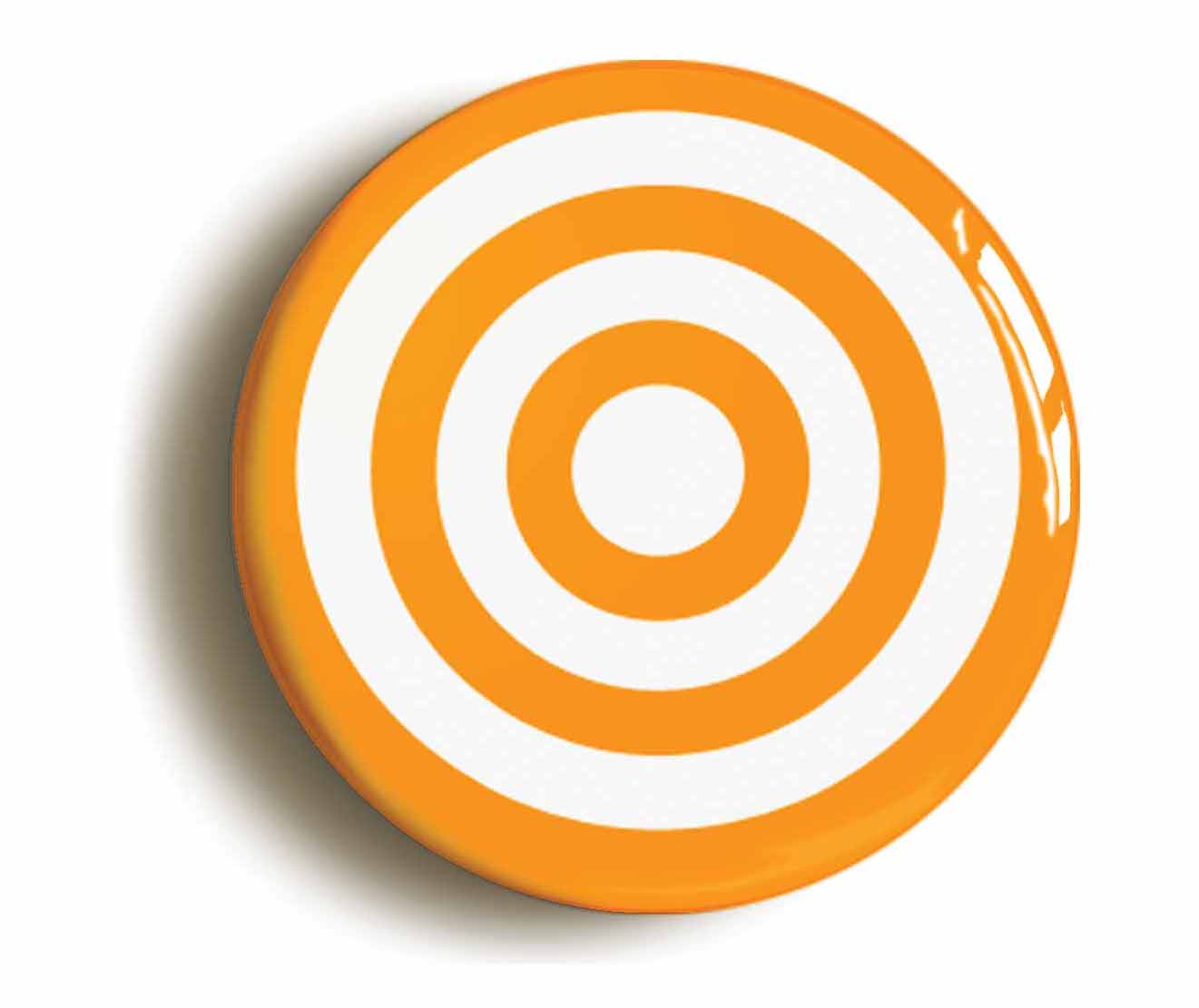 A picture of the front of the product, titled Orange And White Circles Button Pin Badge