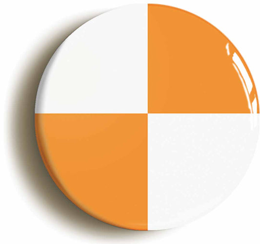 A picture of the front of the product, titled Orange And White Quarters Flag Button Pin Badge