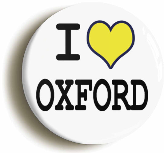 A picture of the front of the product, titled I Heart Love Oxford Circular 50mm Fridge Magnet