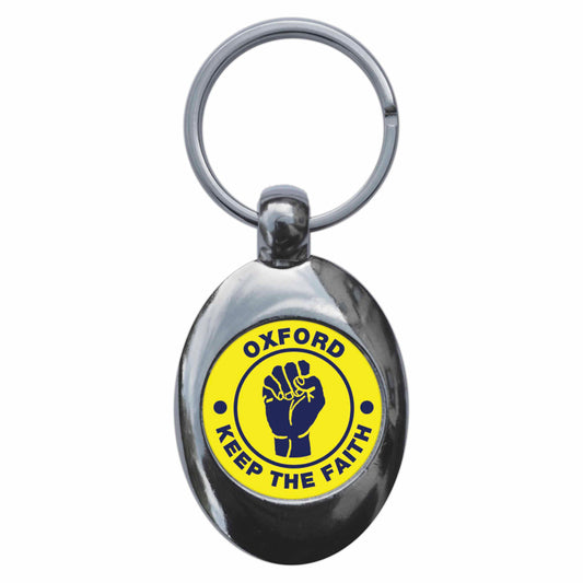 A picture of the front of the product, titled Oxford Keep The Faith Northern Soul Metal Keyring With Trolley Coin