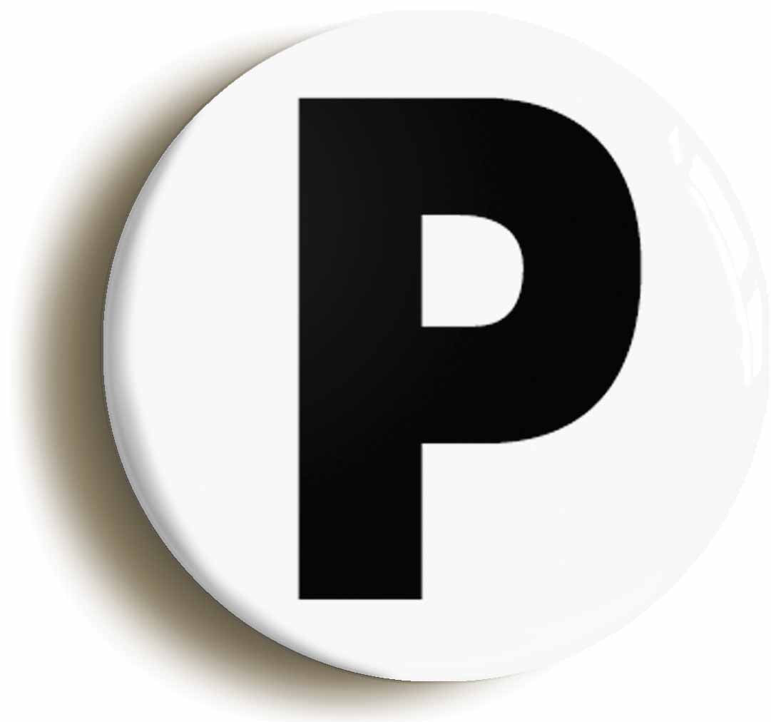 A picture of the front of the product, titled Letter P Circular 50mm Fridge Magnet