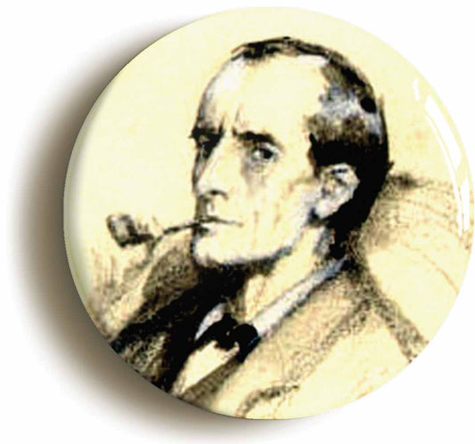 A picture of the front of the product, titled Sherlock Holmes Portrait Button Pin Badge